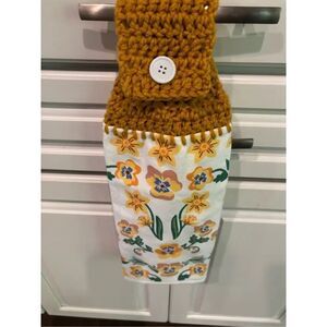 Crochet Top Kitchen Towel-Flowers-gold topper